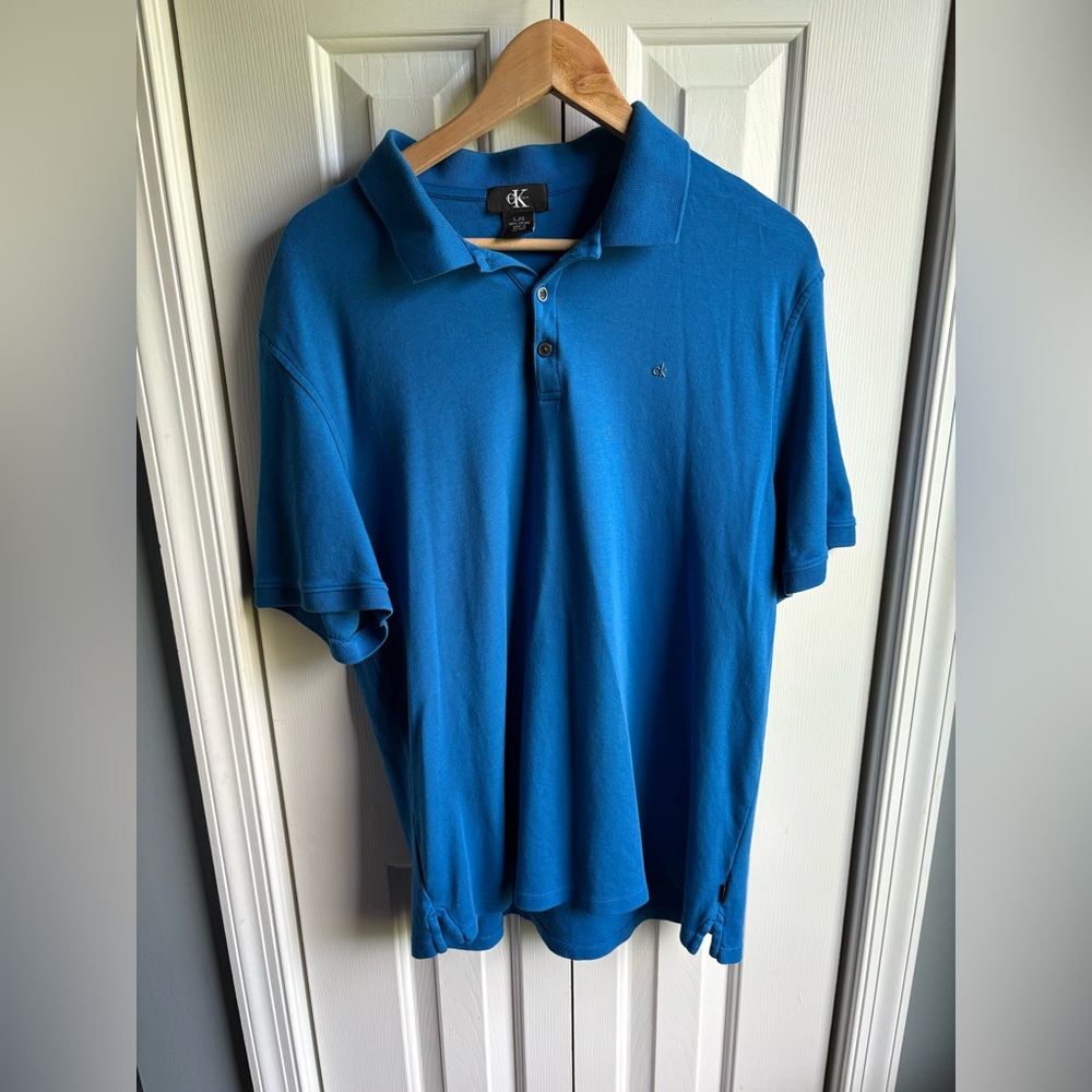Calvin Klein Mens Blue Short Sleeve Polo Shirt Cotton Size Large